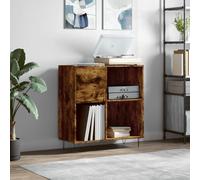 LoogCape Smoked Oak Panel Cabinet, 84.5 x 38 x 89 cm, Wood Material with Sturdy Iron Legs, Spacious for LP Collection, TV Board, Storage Space, Cable Management, Living Room, Bedroom, Storage