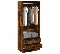 LoogCape Smoked Oak Wardrobe 80 x 50 x 200 cm Wood Material with Sliding Doors, 1 Compartment, 2 Drawers, Versatile Storage for Bedroom, Hallway, Children's Room and Camping