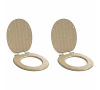LoogCape Soft-Close Toilet Seat Pack of 2 Light Bamboo Colour 44 x 38 cm with Non-Slip Buffers, Universal Suitable for Toilet, Quiet Closing Function, Easy-Care MDF Construction