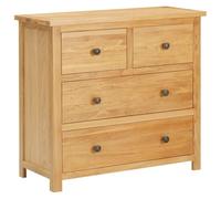 LoogCape Solid Oak Chest of Drawers 80 x 35 x 75 cm with 2 Small and 2 Large Drawers, Ideal as a Sideboard, Lowboard or Storage Space for Bedroom, Living Room, Hallway, Bathroom and Office