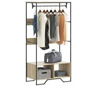 LoogCape Sonoma Oak Clothes Rack, 90 x 50 x 180 cm, Wood Material Standing Coat Rack with Clothes Rail and Shoe Rack for Bedroom, Hallway, Office, Stable and Height-Adjustable, Space-Saving