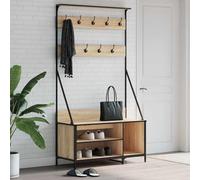 LoogCape Sonoma Oak Clothes Rack with Shoe Rack, 100 x 41 x 184 cm, Durable Coat Stand for Bedroom, Hallway, Office with Lots of Storage Space and Sturdy Wood Material