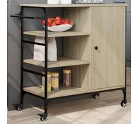 LoogCape Sonoma Oak Kitchen Trolley 87.5 x 38.5 x 84.5 cm Wood Material Serving Trolley with 4 Wheels, Storage Space, Towel Rail, Versatile for Kitchen, Living Room, Bathroom, Study, Robust Design