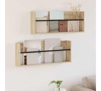 LoogCape Sonoma Oak Magazine Shelf, 80 x 12 x 30 cm, Wood Material, Wall Mounted, Space-Saving Magazine Rack for Living Room, Office, Bathroom and Waiting Room, Pack of 2
