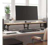 LoogCape Sonoma Oak Monitor Stand 105 x 23 x 15.5 cm Wood Material Height Adjustable Ergonomic Standing Desk for Home Office and Gaming with Storage Space