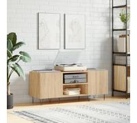 LoogCape Sonoma Oak Panel Cabinet, 121 x 38 x 48 cm, Wood Material with Sturdy Top Shelf for Vinyl, Spacious Sideboard with Iron Legs, Ideal for Living Room, Bedroom, Media and Hi-Fi Rack