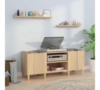 LoogCape Sonoma Oak Record Cabinet 121 x 38 x 48 cm Wood Composite Multi-Purpose Storage with Sturdy Top Shelf and Wooden Feet for Living Room, Bedroom, Office, Hallway