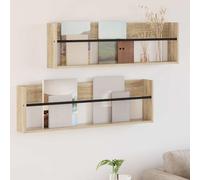 LoogCape Sonoma Oak Wall Mounted Magazine Rack Set of 2 100 x 12 x 30 cm Wood Material Space Saving Storage for Living Room Office Waiting Room