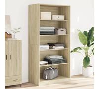 LoogCape Sonoma Oak Wardrobe, 100 x 50 x 200 cm, Wood Material with Sliding Doors, 5 Compartments, Storage Space, Organiser, Suitable for Bedroom, Hallway, Children's Room, Durable and Space-Saving