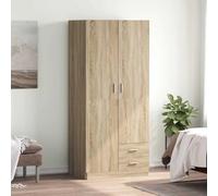 LoogCape Sonoma Oak Wardrobe 80 x 52 x 180 cm Wood Material with 2 Doors 2 Drawers Hanging Rail Compartment for Bedroom Hallway Children's Room and Multi-Purpose Storage System
