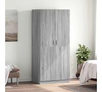 LoogCape Sonoma Wardrobe, Grey, 80 x 52 x 180 cm, Wood Material with Sliding Doors and Storage Space for Bedroom, Hallway, Children's Room, Robust Coat Rack with Shelves, Clothes Rail and Mirror