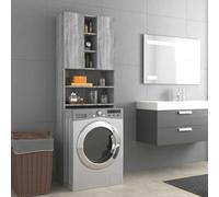 LoogCape Sonoma Washing Machine Cupboard Grey 64 x 25.5 x 190 cm with 2 Doors and 9 Compartments, Space-Saving Accessories for Washing Machine and Dryer, Sturdy Wood Material, Moisture-Resistant