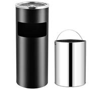 LoogCape Standing Ashtray 30 L Steel Black with Waste Bin and Ashtray for Indoor and Outdoor Space-Saving, Robust, Rust Resistant, Easy to Clean, Ideal for Catering, Office