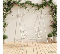LoogCape Steel Rocking Bench 113 x 121.5 x 168 cm Antique White Weatherproof Garden Swing Bench with Sturdy Ground Anchors, Vintage Design, for Patio, Balcony and Garden, Easy Assembly