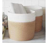 LoogCape Storage Baskets, Set of 2, Brown, White, Diameter 28 x 28 cm, Cotton Rattan Decorative Baskets for Living Room, Bedroom, Bathroom and Children's Room, Foldable, Versatile, Durable, Practical