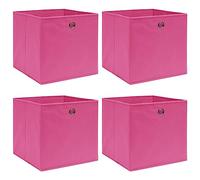 LoogCape Storage Boxes, Set of 4, Pink, 32 x 32 x 32 cm, Fabric Foldable for Organising Wardrobe, Shelf, Bedroom, Office and Bathroom, Space-saving, Stackable Organiser