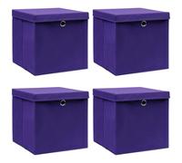 LoogCape Storage Boxes with Lids, Set of 4, Purple, 32 x 32 x 32 cm, Fabric, Foldable, Organiser System, Household Basket, Crate, Shelf, Drawer