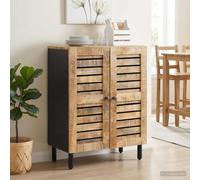 LoogCape Storage Cabinet 60 x 33 x 75 cm Solid Wood Mango Natural Sideboard with 2 Doors, Sturdy Multi-Purpose Shelf, Lockable, for Office, Hallway, Basement, Garage, Workshop