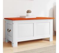 LoogCape Storage Chest with Lid Made of Solid Acacia Wood, Brown and White, Versatile Wooden Chest with Large Storage Space, Ideal for Living Room, Bedroom, Children's Room and Hallway
