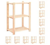 LoogCape Storage Shelves 3 Shelves Set of 10 60 x 38 x 90 cm Pine Wood Durable Wall Mounted Storage Organiser for Kitchen, Basement, Garage, Office, Children's Room and Living Area