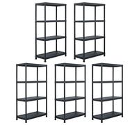 LoogCape Storage Shelves Set of 5 Black Plastic 60 x 30 x 138 cm with 4 Shelves Load Capacity 25 kg per Compartment Versatile for Basement Garage Workshop Logistics and Storage Space