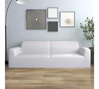 LoogCape Stretch Sofa Cover 3-Seater White Polyester Jersey Waterproof Elastic Washable Non-Slip Protective Cover for Living Room Dining Room Kitchen Pet Suitable 190-230 cm Wide