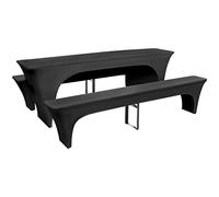 LoogCape Three Piece Stretch Beer Table and Bench Cover Set Charcoal Grey Waterproof Washable Easy Care Ideal for Parties, Weddings, Garden and Event Decoration