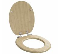 LoogCape Toilet Seat with Soft-Close Function, Light Bamboo Colour, 44 x 38 cm, Made of MDF with Non-Slip Buffers, Easy Assembly, Compatible with Oval Toilet Models