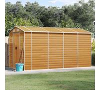 LoogCape Tool Shed 191 x 385 x 198 cm Weatherproof Galvanised Steel with Lockable Door and Large Storage Space for Garden Tools, Lawnmowers, Bicycles and Wheelie Bins in Light Brown