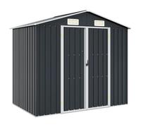 LoogCape Tool Shed Anthracite 205 x 129 x 183 cm Galvanised Steel Weatherproof Storage Space Lockable Garden Shed with Double Doors and Slanted Roof for Tools, Lawnmower, Bike, Wheelie Bin and More
