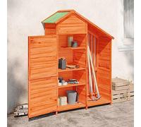 LoogCape Tool Shed, Brown, 120 x 53.5 x 170 cm, Solid Pine Wood, Weatherproof, Waterproof, Storage Space for Garden Tools, Lawn Mower, Bicycle and Outdoor Accessories