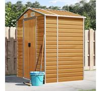LoogCape Tool Shed Light Brown 191 x 130 x 198 cm Galvanised Steel Weatherproof Garden Shed with Lockable Storage Space for Tools, Lawnmowers, Bicycles, Wheelie Bin and Outdoor Use