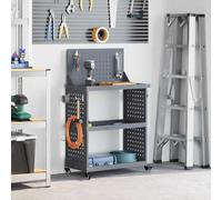 LoogCape Tool Trolley Anthracite 65 x 35 x 111 cm Cold Rolled Steel with 3 Shelves, 12 Hooks, Lockable Wheels for Workshop, Garage, Hobby Room, Mobile, Space-Saving, Robust, Versatile