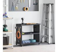 LoogCape Tool Trolley Anthracite 75 x 35 x 73 cm Cold Rolled Steel with 3 Shelves, 12 Hooks, Lockable Wheels, Ideal for Workshop, Garage, Hobby Room, Mobile, Robust, Space-Saving, Versatile