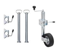 LoogCape Trailer Jockey Wheel 60 mm Galvanised Steel with 2 Support Tubes and 3 Clamps, Adjustable up to 87.5 cm, 400 kg, Suitable for Motorhomes, Box Vans, Low Loaders