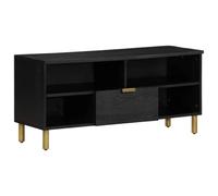 LoogCape TV Cabinet, Black, 100 x 33 x 46 cm, Wood Material with Metal Handles, Storage Space for Living Room, Bedroom, Media and Hi-Fi Rack, Cable Management, Easy Care, Modern Design