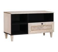 LoogCape TV Cabinet Bleached White 80 x 33 x 46 cm Solid Wood Mango Modern Design Storage Space Cable Management