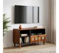 LoogCape TV Cabinet Walnut Solid Wood Mango 80 x 33 x 46 cm with Shelf and Drawer Elegant Media Sideboard for Living Room and Home Cinema