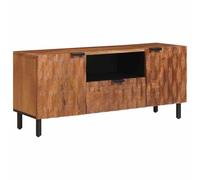 LoogCape TV Cabinet with Door, Acacia Brown Finish, 105 x 33 x 46 cm, Solid Wood Mango Media and Hi-Fi Rack with Storage Space for Living Room and Home Cinema, Elegant Sideboard for Cable Management