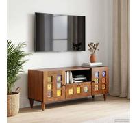 LoogCape TV Cabinet with Door Walnut 105 x 33 x 46 cm Solid Wood Mango Modern Design Storage Space for Living Room and Home Cinema