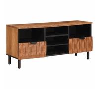 LoogCape TV Cabinet with Shelf, Acacia Brown Finish, 100 x 33 x 46 cm, Solid Mango Wood, Modern Design, Storage Space, Cable Management, Suitable for Living Room, Home Theater, Gaming, Durable