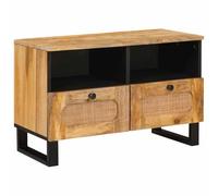 LoogCape TV Cabinet with Shelf, Brown, 70 x 33 x 46 cm, Solid Mango Wood for Living Room, Media, Hi-Fi, Storage Space, Cable Management and Modern Design