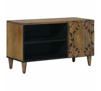 LoogCape TV Cabinet with Shelf, Brown, 80 x 31.5 x 46 cm, Solid Mango Wood for Living Room, Storage Space, Media and Hi-Fi Rack, Cable Management, Modern Design, Sturdy Metal Feet, Suitable for Indoor