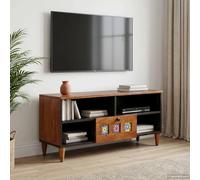 LoogCape TV Cabinet with Shelf Walnut 100 x 33 x 46 cm Solid Wood Mango Modern Sideboard for Living Room Storage Space Media and Hi-Fi Rack Cable Management Stylish TV Stand