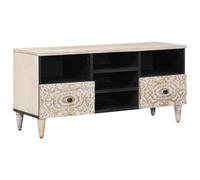 LoogCape TV Cabinet with Shelf White 100 x 33.5 x 46 cm Solid Wood Mango Stylish Media Cabinet with Storage Space for Living Room and Home Theater Cable Management Modern Chest of Drawers