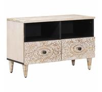 LoogCape TV Cabinet with Storage Space White 70 x 33.5 x 46 cm Solid Wood Mango Elegant Sideboard for Living Room and Home Cinema with Cable Management and Lots of Storage Space