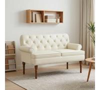 LoogCape Two Seater with Button Stitching Cream 120 x 65 x 77 cm Faux Leather Modern Living Room Seat with Sturdy Wooden Frame and Soft Padding Ideal for Bedroom and Living Room