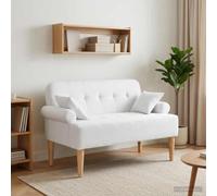 LoogCape Two Seater with Button Stitching White 120 x 65 x 79 cm Fabric Modern Sofa with Sturdy Wooden Frame Cosy Bench for Living Room Bedroom Dining Room Space Saving Durable