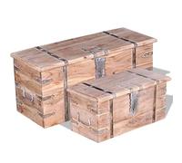 LoogCape Unique Grain Acacia Wood Two Piece Storage Chest Set Handmade Heavy Duty Multipurpose Coffee Table Storage Decoration Ideal for Bedroom
