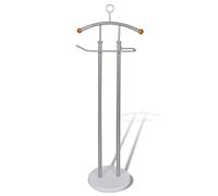 LoogCape Valet Stand Metal Frame with Hanger and Trouser Bar in Silver Grey, Space Saving Clothes Rack Made of Sturdy Iron Frame and Wood, Ideal for Suits, Shirts